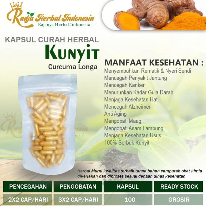 

Terlaris Kunyit 100 Kapsul Curah Herbal Asam Lambung Jerawat Maag Anti Aging