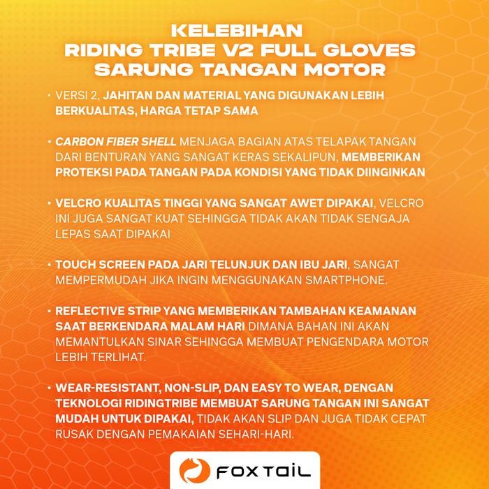Foxtail Riding Tribe V2 Full Gloves Carbon Fiber Shell Sarung Tangan Motor Glove RidingTribe