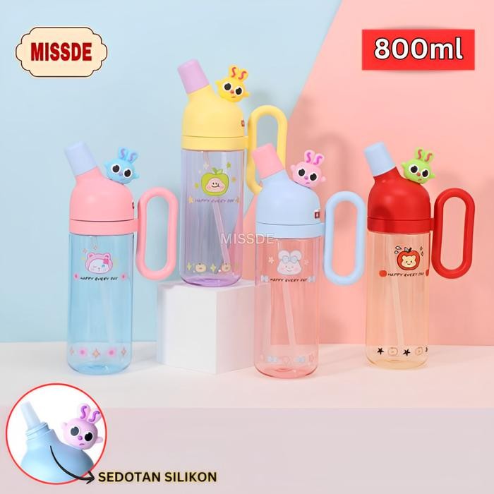ID BOTOL AIR MINUM BENING KARAKTER LUCU 800ML / BOTOL PLASTIK AESTHETIC MOSHI / BOTOL MINUM GAGANG
