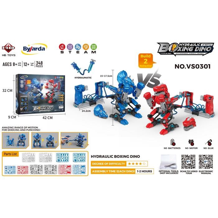 Mainan HYDRAULIC BOXING DINO 2in1 Mainan Rakitan 2 Robot Dino Boxing DIY