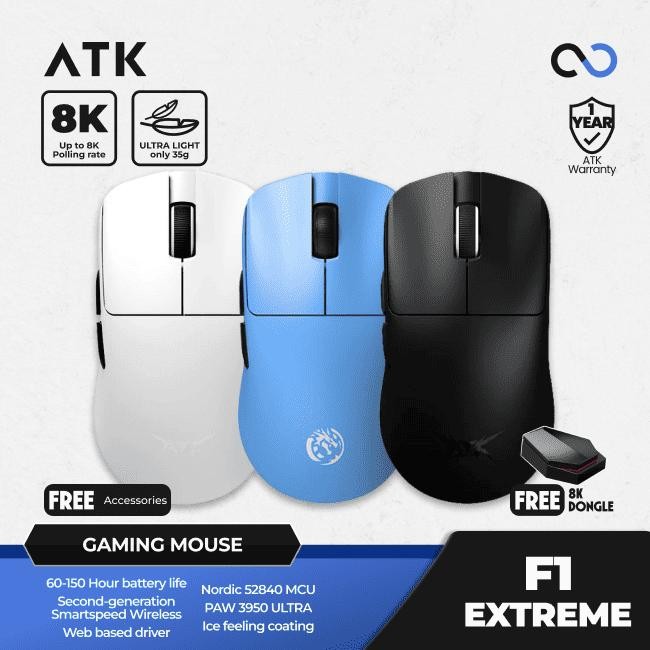 

ATK F1 EXTREME Blazing Sky 8K Wireless Light Weight ambidextrous Gaming Mouse Viper Mini Shape