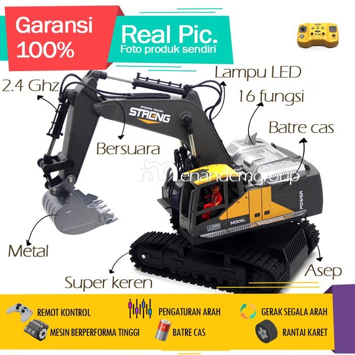 Mainan Mobil Remot Kontrol Rc Beko Excavator Strong 16 Fungsi Remot Besi Metal Led