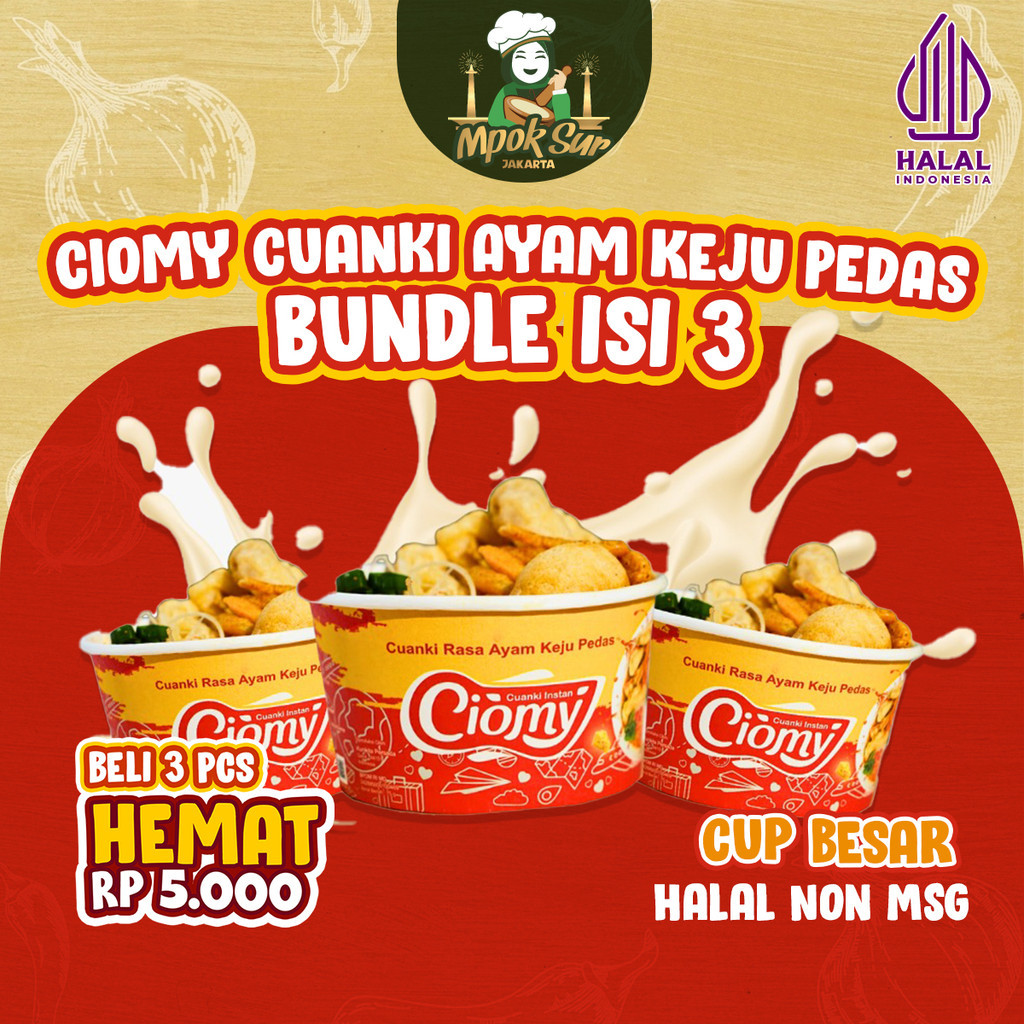

CPT - Mpok Sur - Ciomy Cuanki Ayam Keju Pedas Cup Besar Isi 3 Pcs