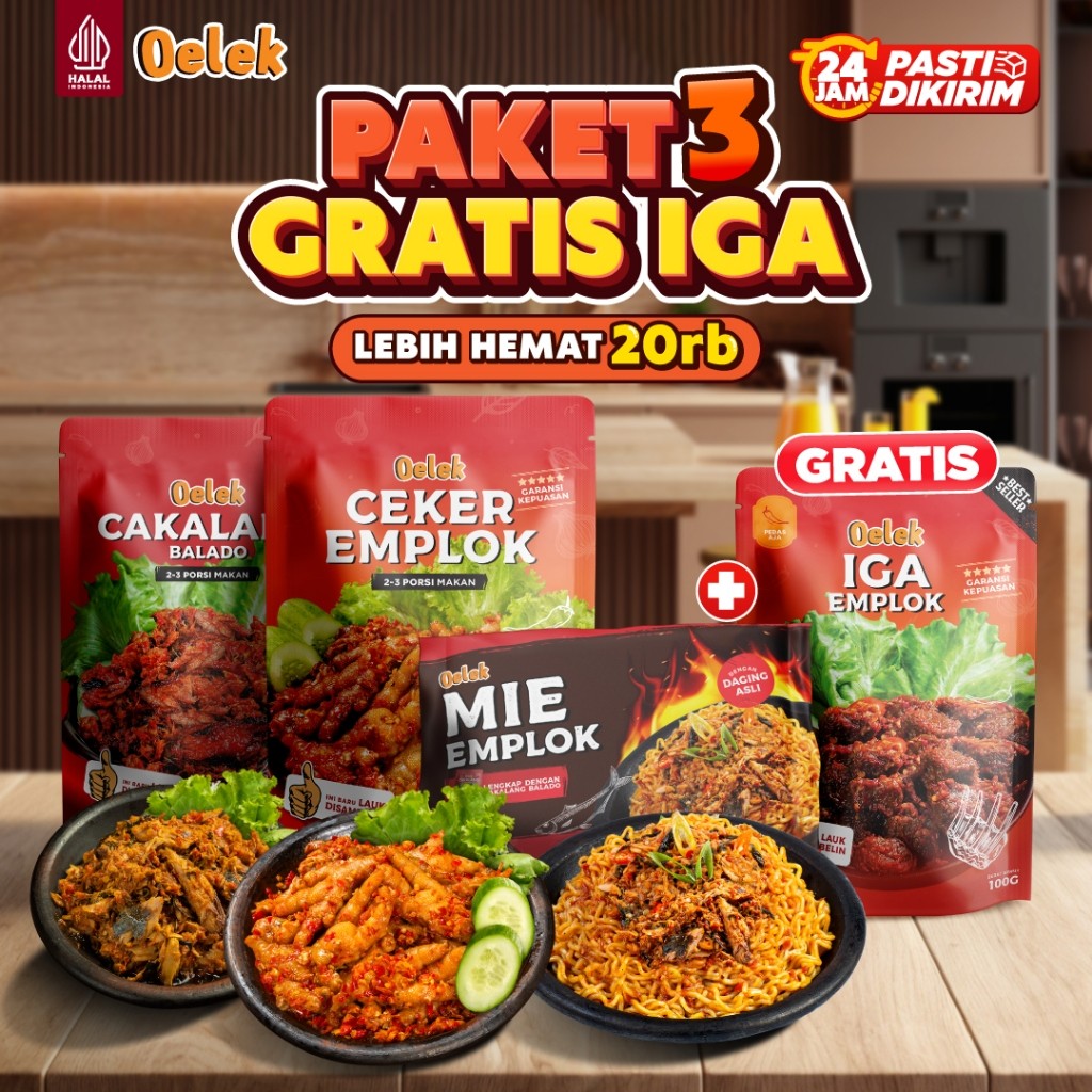 

CPT - [Beli 3 Gratis 1 Iga] Oelek Promo Spesial Gratis IGA 1 Pouch isi Lauk Cumi Cabe Ijo / Ceker