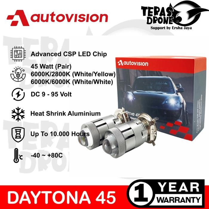 NEW ` LAMPU MINI PROJECTOR LED H4 AUTOVISION DAYTONA 45 WATT