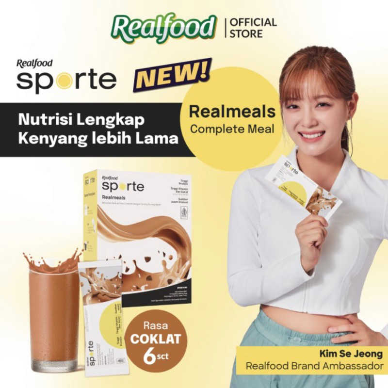 

Sensasi Lezat Realfood Sporte Realmeals Sereal Protein BirdS Nest Rasa Cokelat Isi 6 Sachet