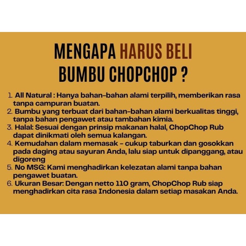 

Sensasi Lezat Chopchop Rub Spicy Special Mix, Bumbu Marinasi, Rendah Kalori, 110Gr