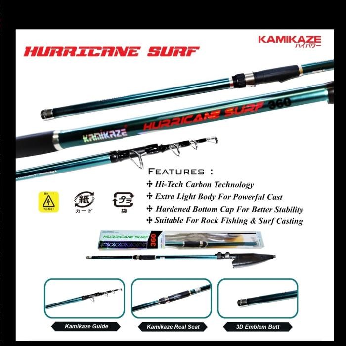 joran pancing kamikaze hurricane surf 360 390 antena carbon pasiran
