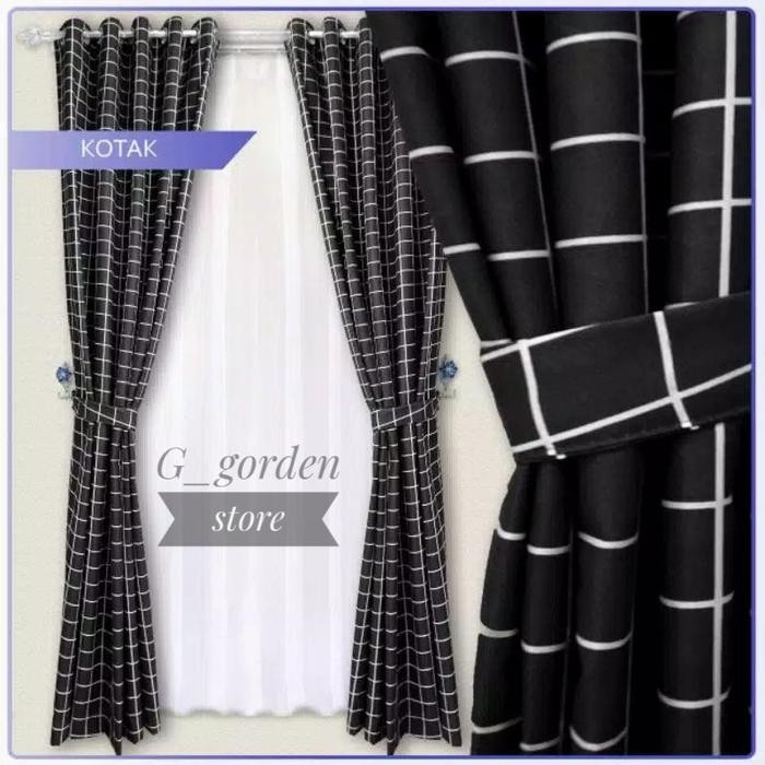 Gorden jendela motif Kotak-Kotak L.140cm/gorden jendela panjang