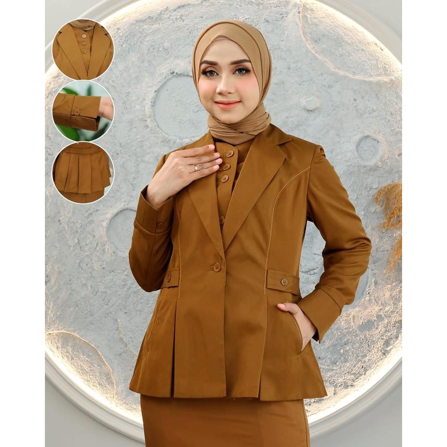 TERMURAH Seragam Dinas Baju Kerja Pemda Khaki Tua Krah Rompi Rempel Susun Wanita Setelan Rok