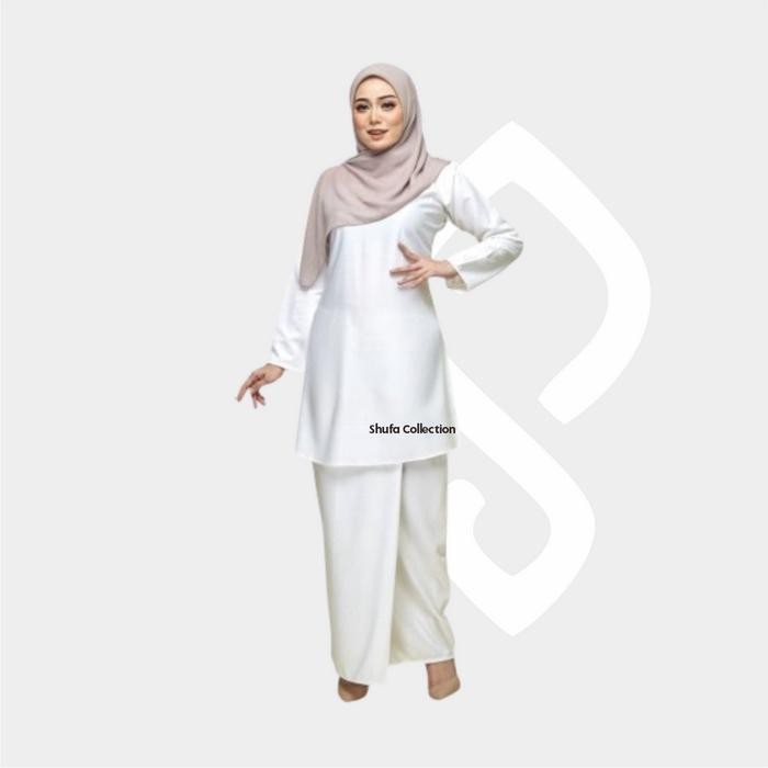 ORIGINAL Baju Setelan Kurung Melayu Wanita Modern AMalaysia Perempuan Putih READY STOCK