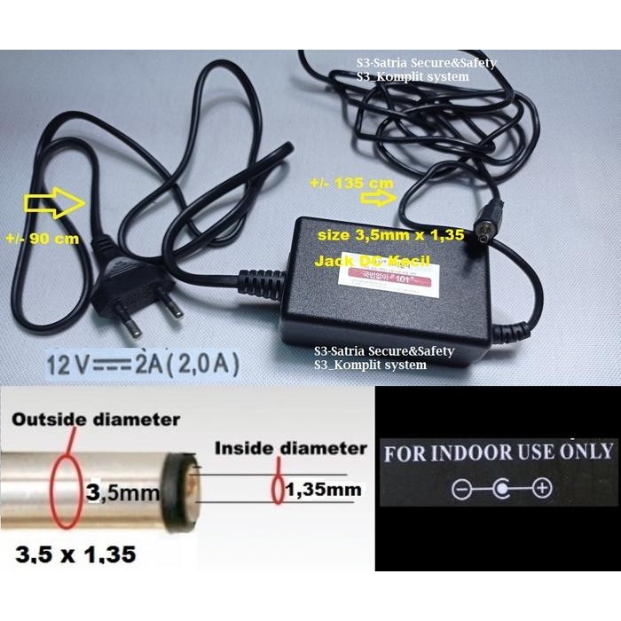 Adaptor 12V 2A jack kecil 3.5 x 1.35 mm jek DC 3,5 x 1,35 adapter 12 V 2 A 3,5mm 3.5mm 3,5mmx1,35mm