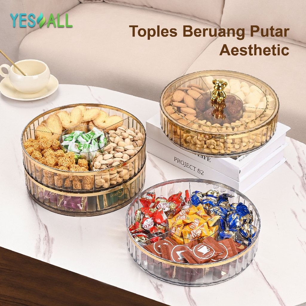 YESALL Toples Lebaran Aesthetic Tingkat Beruang - Rak Putar Storage Snack Cemilan Kedap Udara