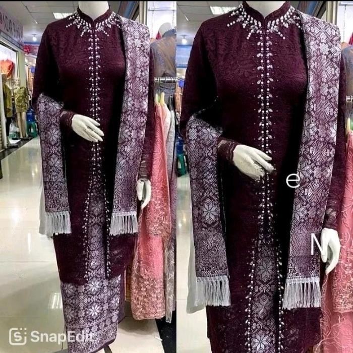 viral/ Setelan Kebaya Ibu Hajat FREE HIJAB/Kebaya Long Tunik Plus selendang Songket /Kebaya Pesta