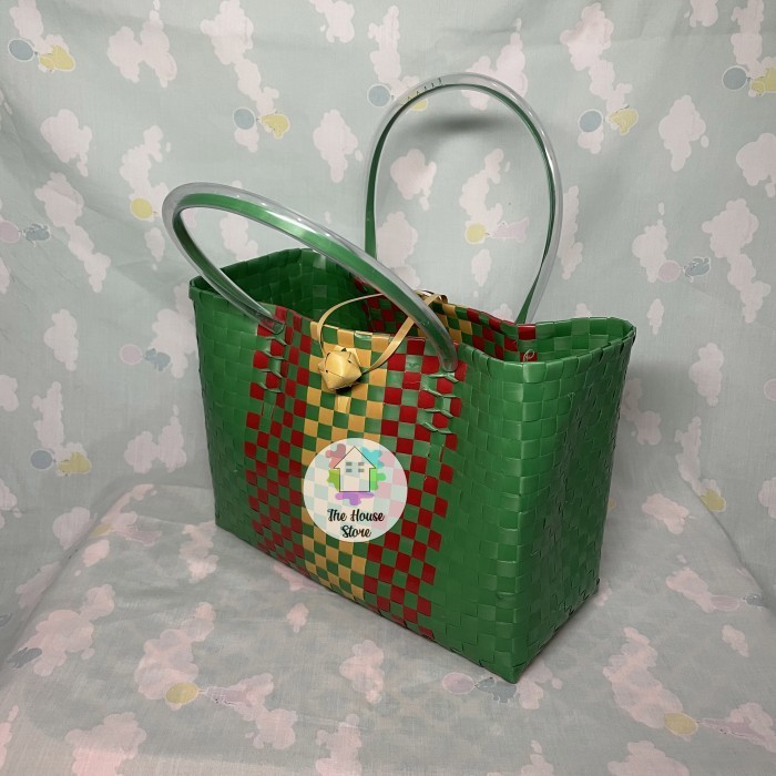 (Allthebest) TAS / KERANJANG BELANJA PASAR ANYAMAN PLASTIK UKURAN MINI BERKANCING
