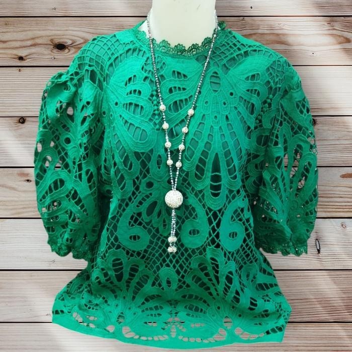 (Allthebest) D 77881 atasan wanita lengan panjang / blouse brukat cewe terbaru / blus jumbo brokat