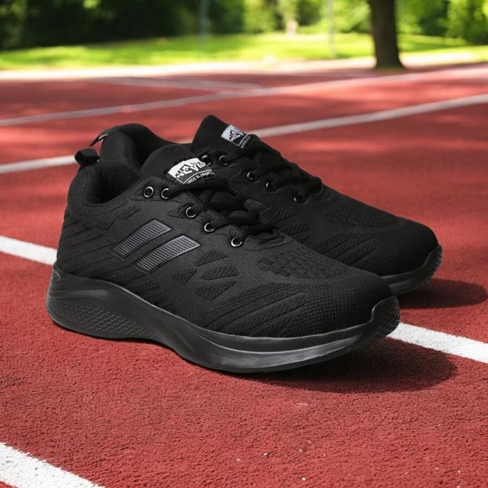 Sepatu NEVIS Pria Jumbo Big Size 44-49 Hugo Sport Sneakers Casual Full Black Hitam Polos Bisa COD