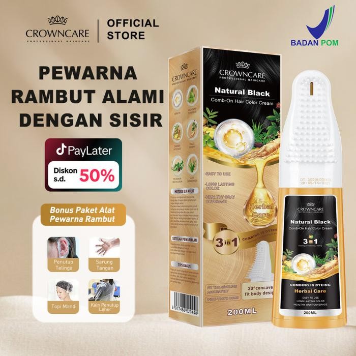 CrownCare Hair Coloring Shampoo Uban 200ml Penghitam Rambut Beruban Membantu menghitamkan uban,