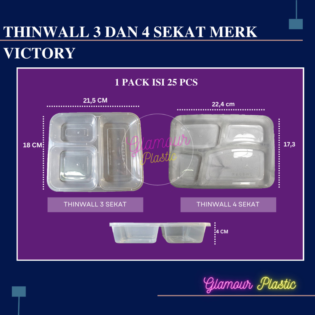 Retrorent Thinwall 3 Sekat Dan 4 Sekat Merk Victory (1 Slop Isi 25 Pcs)/Tempat Makan Sekat