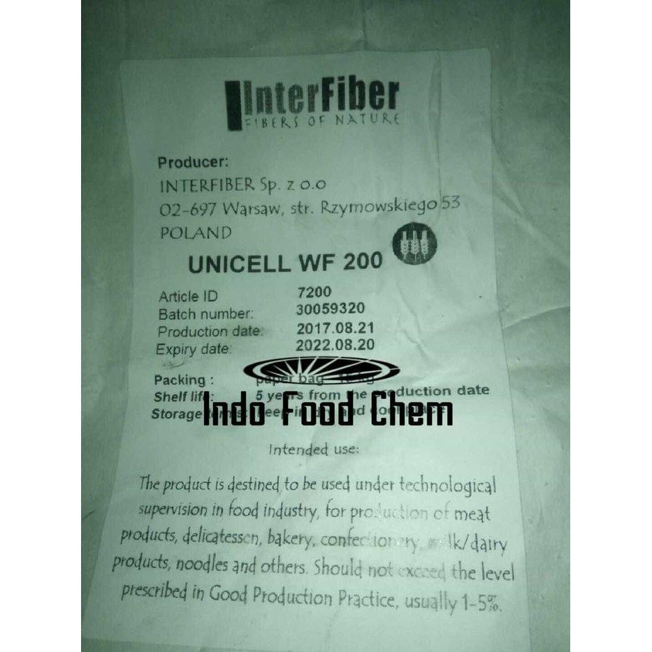 

JTTOP" WHEAT FIBER UNICELL WF 200 FOOD GRADE EX POLANDIA