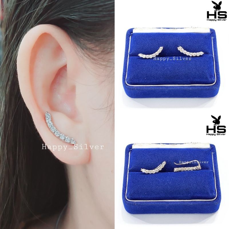 ANTING TUSUK PERAK ASLI 925 SILVER LAPIS EMAS PUTIH-MODEL TUSUK PANJANG PERMATA-PERHIASAN PERAK
