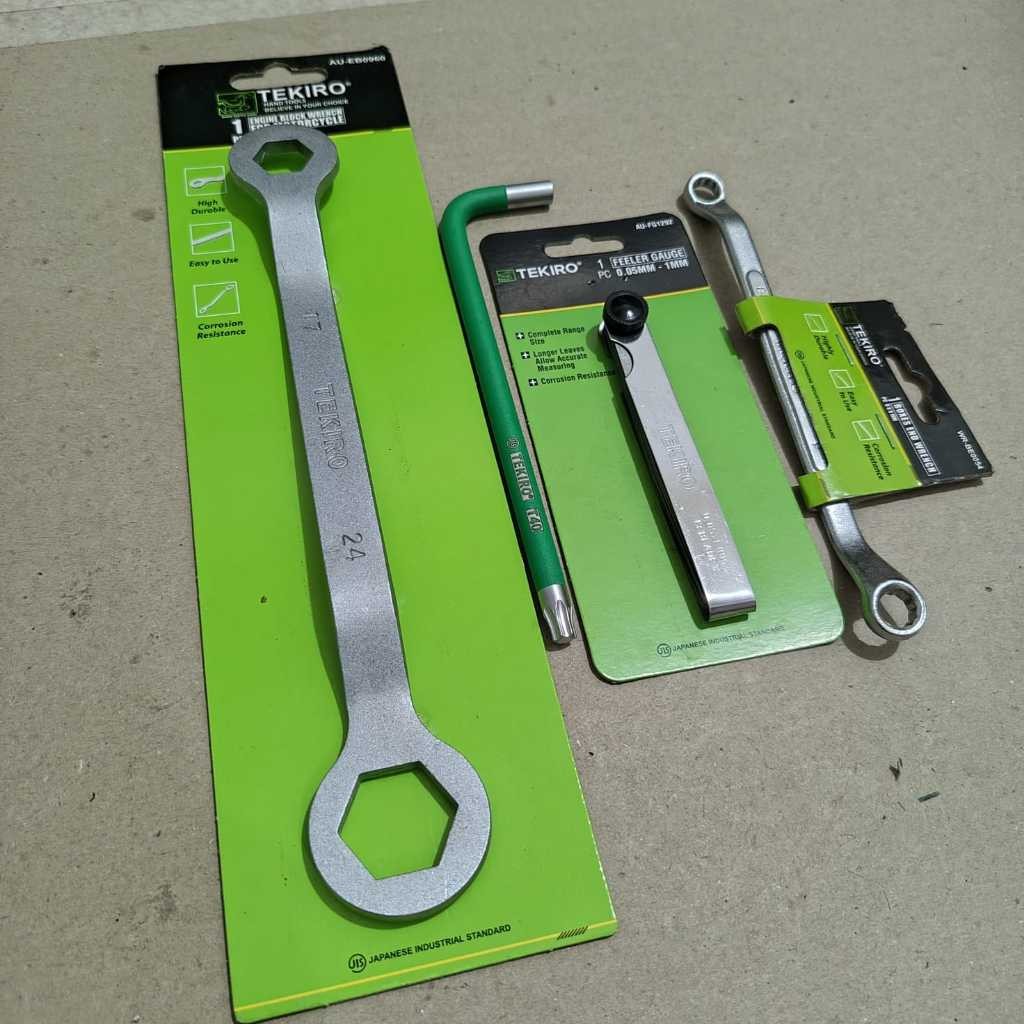 TEKIRO Kunci Stel Klep Motor 4Pcs /Feller Gauge + L Klep T40 + Ring 8/9Mm + Buka Tutup Klep 17X24Mm