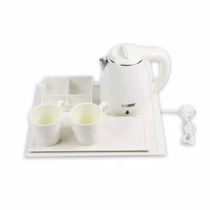 Krischef 6pcs Set Teko Listrik Kettle Cup Tray Sugar Coffee Hotel
