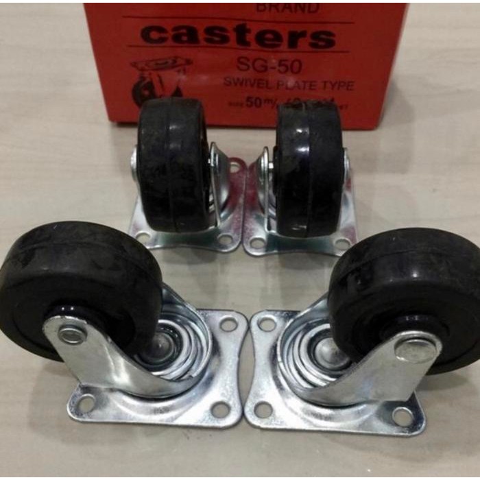 PREMIUM Roda karet gepeng 2"inci (set 4pcs) Roda etalase 2inci Roda troli