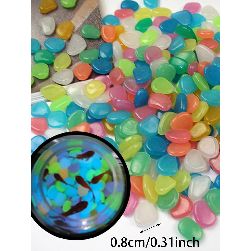100Pcs-Small Luminous Stone Glowing Pebble Garden Fish Tank Landscaping Fluorescent Stone - Random
