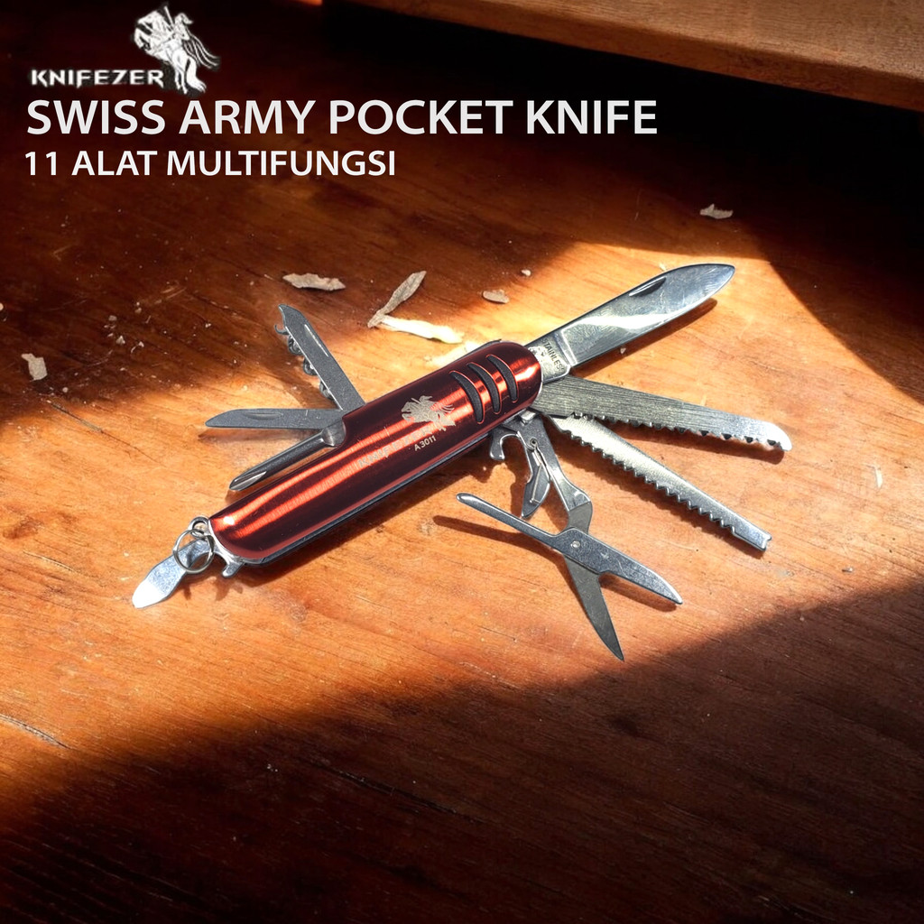 

Alat KNIFEZER Pisau Swiss Army Pocket Knife EDC Multifungsi 11in1 - A3011 Potong