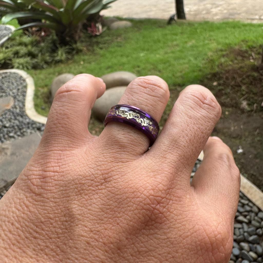 Cincin Ungu List Pola Naga Gold - Purple Gold Dragon Carving Abstract Ring Pria Wanita Unisex