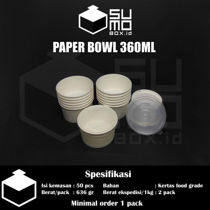 JTTOP" PAPER BOWL 360ML / MANGKUK KERTAS TEBAL / CUP BOWL + TUTUP [ECERAN]