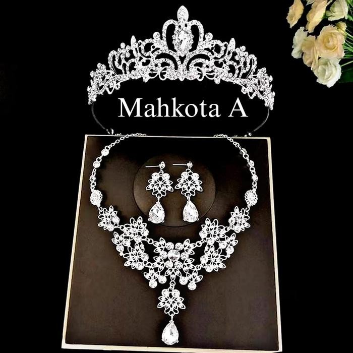 Mahkota Pengantin Set Kalung Anting Aksesoris Rambut Pengantin