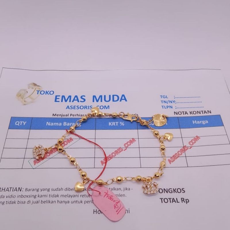 Gelang kaki anakdan dewasa rantai canel berlapis emas muda kadar rendah (dapat surat toko)