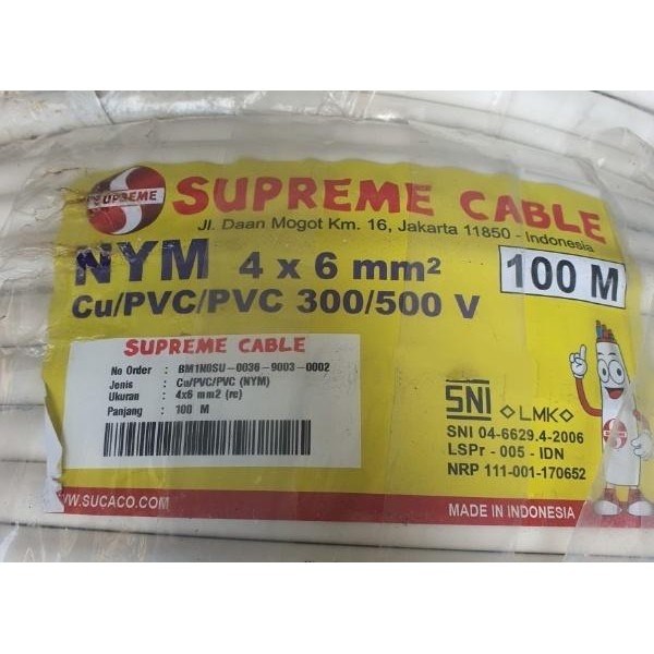 Kabel Nym 4X6Mm 4 X 6Mm Supreme 100M (Meter) / Roll Putih