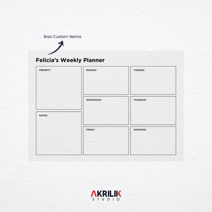 

Acrylic Weekly Planner Custom Nama Akrilik Wall Schedule Jadwal Minggu #Gratisongkir