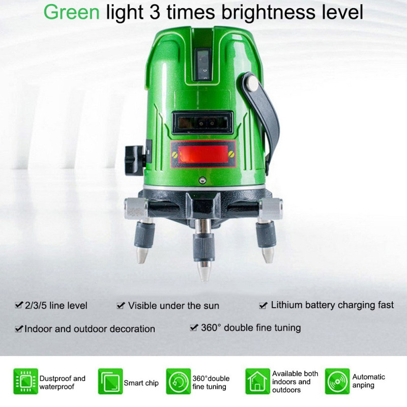 Multifunctional Laser Level 532Nm 5 Lines 360 Rotary Lazer Green Light Laser Level Battery Cross