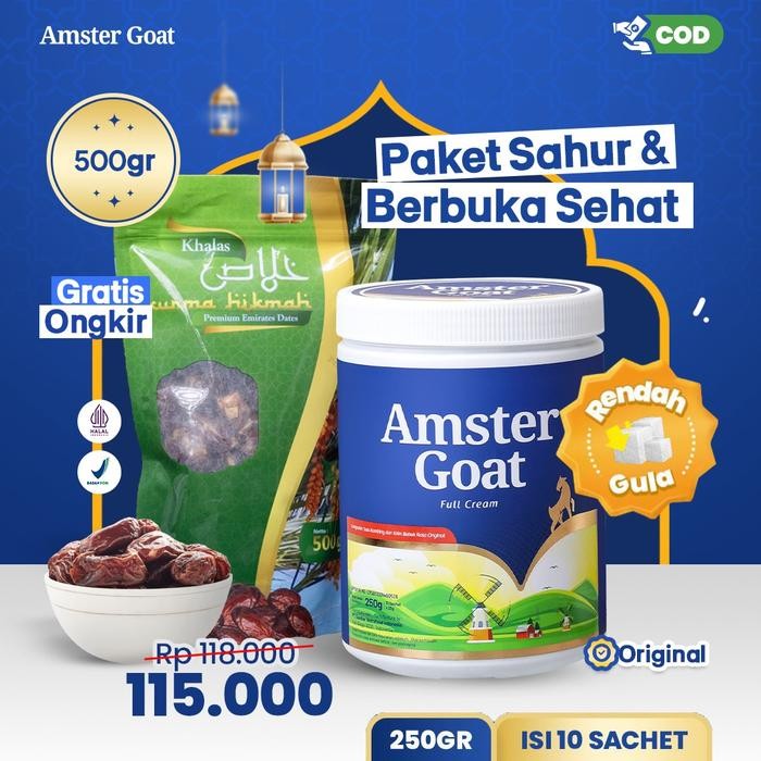

PAKET SAHUR & BERBUKA SEHAT - Amstergoat 250gr Isi 10 Sachet + Kurma Hikmah Kholas 500gr