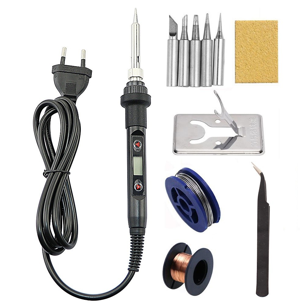 Lcd Digital Adjustable Temperature 80W Soldering Iron Electric Welding Tools Solder Wire Tweezers