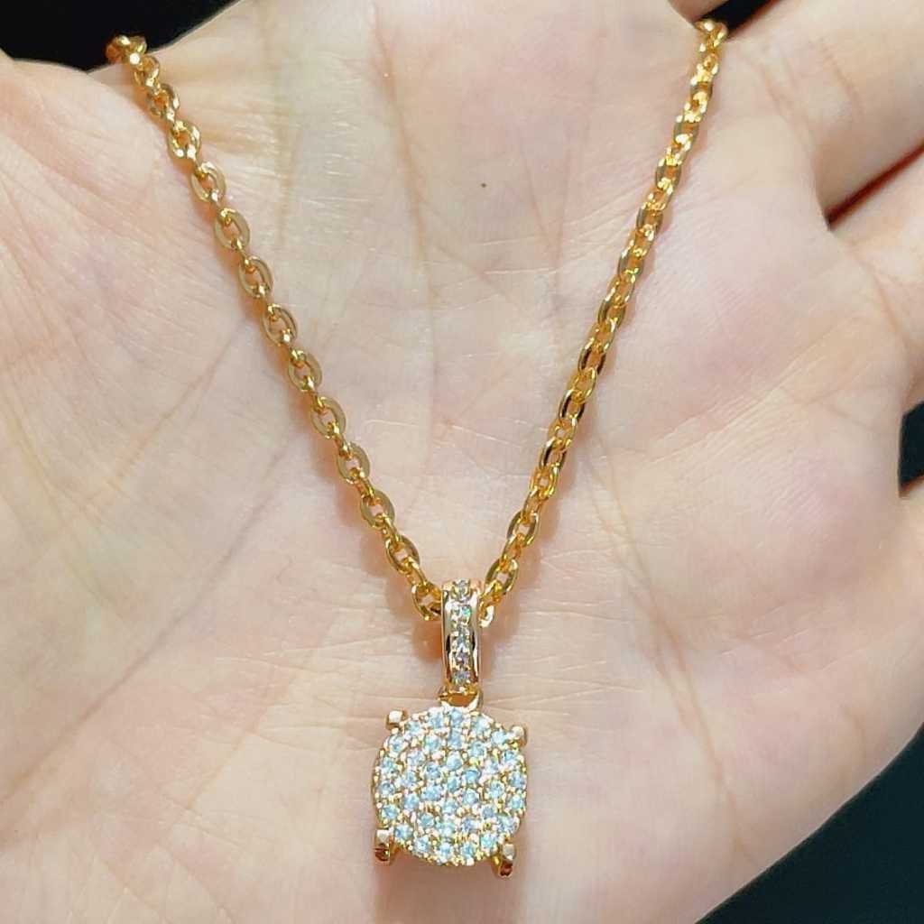 Kalung dewasa kalung set leontin 60cm kalung anti karat rantai italy kaca nori kaca-bestjewelry