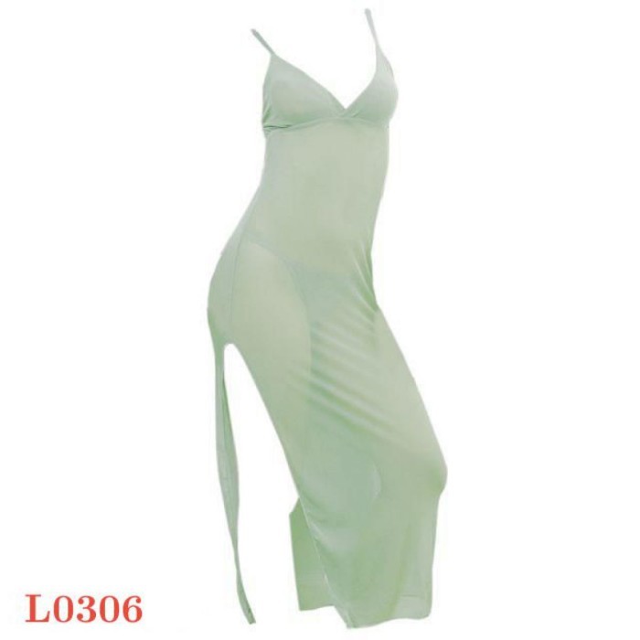 L0306 Lingerie Sexy Baju Tidur Dinas Malam Wanita Model Gaun Panjang Hijau Transparan