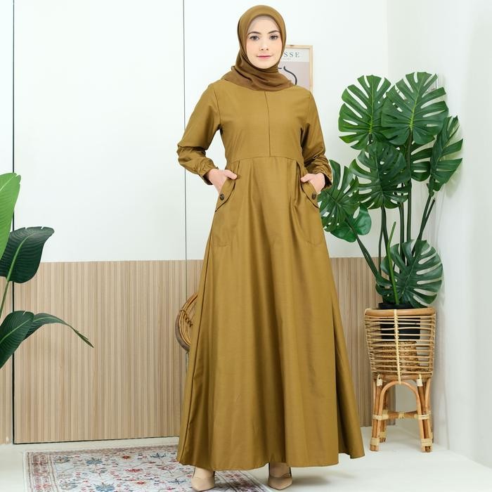 Alaydrus Fashion - Gamis Polos Seragam Pns Pdh Toyobo Alena Series Polos Kain Muslim Nyaman Belah