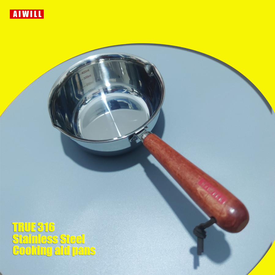 AIWILL Panci Minyak Lucu Baja Tahan Karat 316 Kualitas Meminyaki Panci Kecil Mini Gagang Kayu Panci 