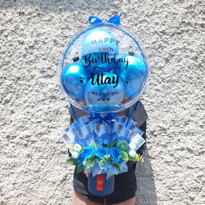 BALON BOUQUET BUKET BUCKET UANG + BUNGA (ISI UANG SENDIRI) - MG
