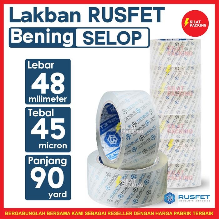 

Lakban Rusfet Bening Premium Quality 48 mm x 90 yard 1 Selop