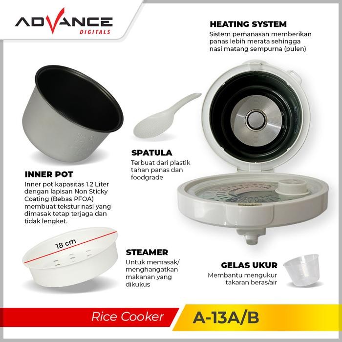 Advance Rice Cooker A-13 A / B / A13 Penanak Nasi Serbaa Listrik Bermotif Kapasitas 1.2 L Ready