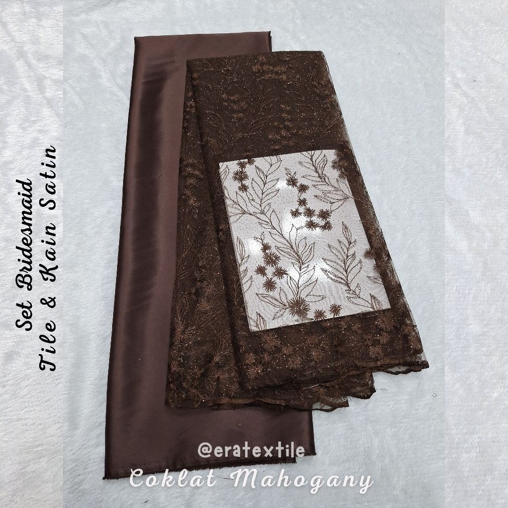 Bahan Kain Brokat Brukat Meteran Mewah warna Coklat Mahogany / Kain Tile Akar Mutiara Gliter/ Kian