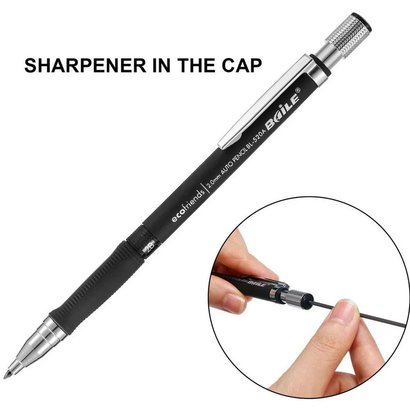 

Pensil Mekanik + Refill 2mm isi 12 Leads Mechanical Pencil 2B Set - Black