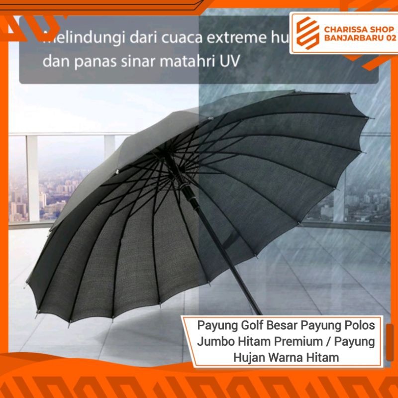 Nds - Payung Golf Besar Payung Polos Jumbo Hitam Premium / Payung Hujan Warna Hitam