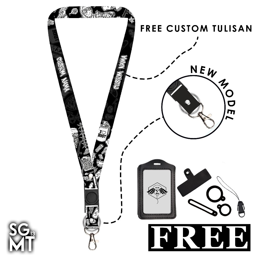 

[SATUAN] Lanyard Custom Nama Card Name Tag 2 cm New Model Double Hook Ring Bulat Silver - Grafity